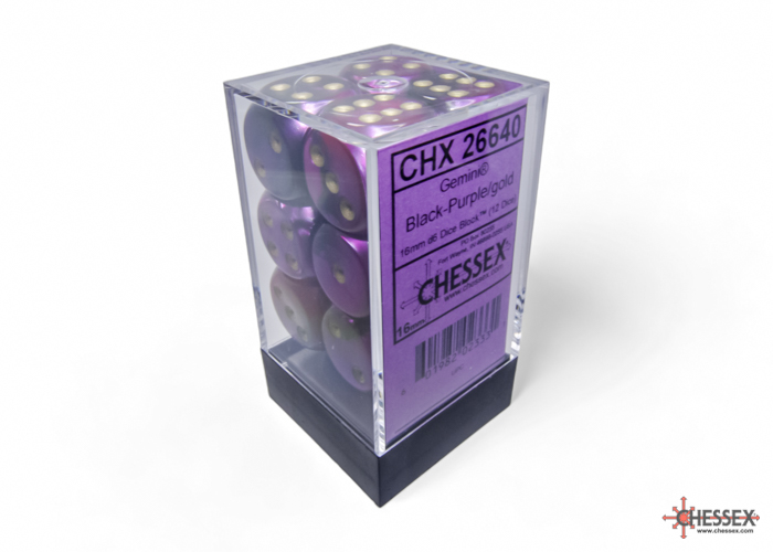 Gemini Black-Purple/gold 16mm d6 Dice Block (12 dice) - CHX26640